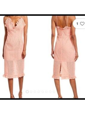 NWT C/Meo Collective Eyelet Ruffle Deep Vee Midi Dress SZ XS